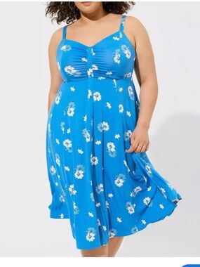 TORRID Midi Super Soft Button-Front Dress Dotted Daisies Floral Campanula Sz 3X